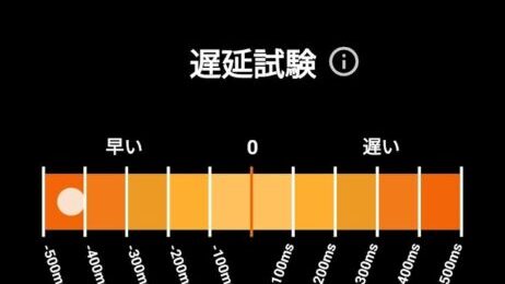 オーディオテスターで遅延性能を確認している様子